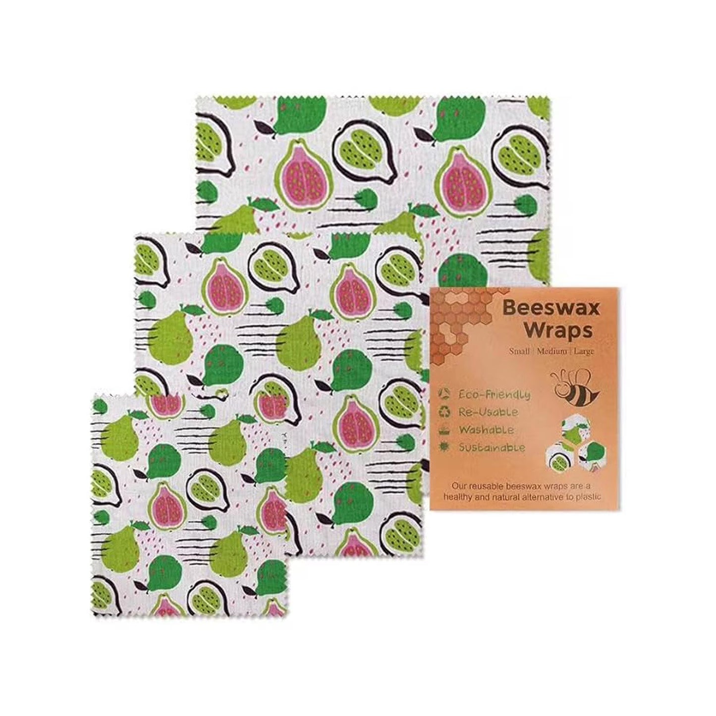 3-Pcs Reusable Beeswax Food Wrap Set (S, M, L)