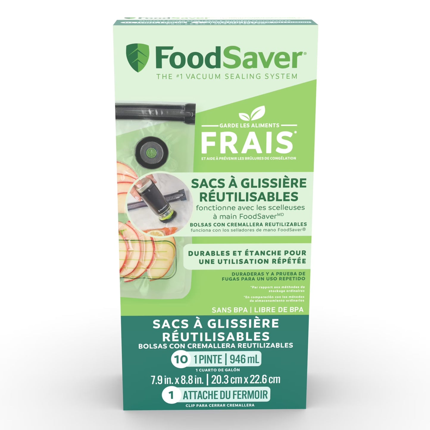 FoodSaver Reusable Quart Vacuum Zipper Bags (10-Count)