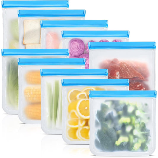 10-Pack Reusable Silicone Food Storage Bags