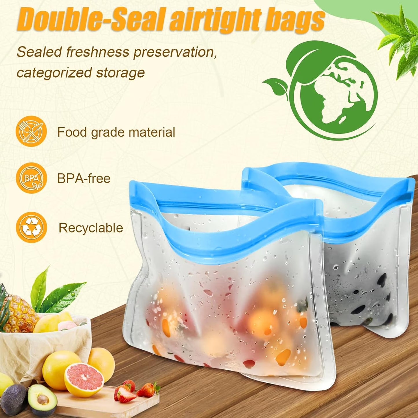 10-Pack Reusable Silicone Food Storage Bags
