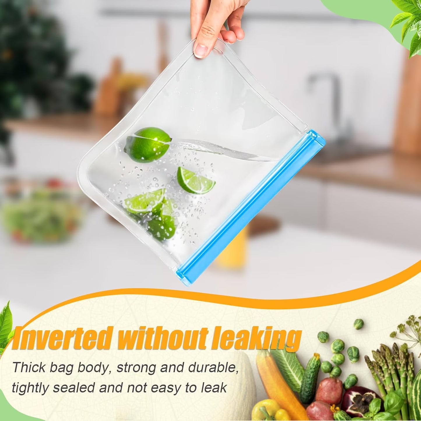 10-Pack Reusable Silicone Food Storage Bags