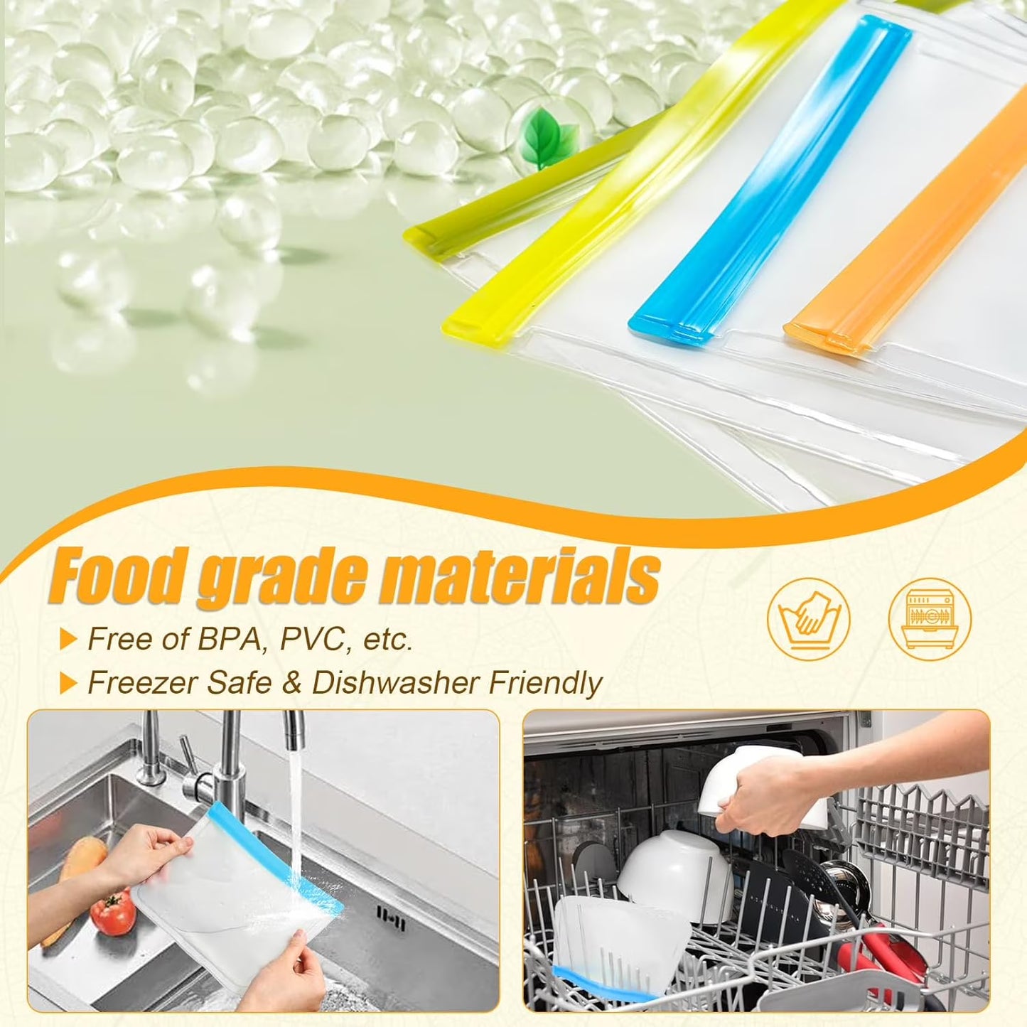10-Pack Reusable Silicone Food Storage Bags