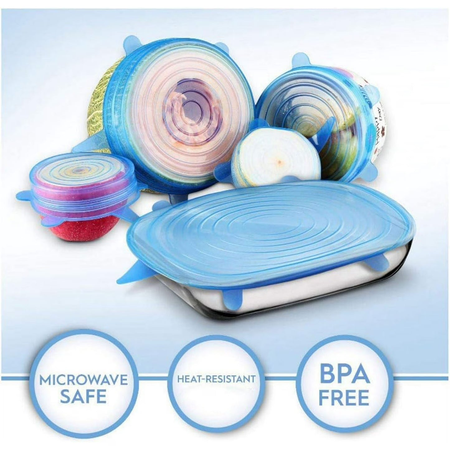 6-Pcs Reusable Silicone Stretch Lids for Bowls & Containers (Blue)