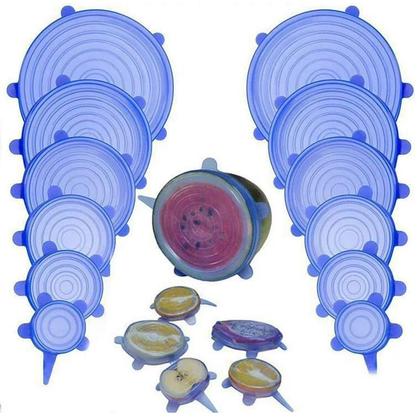 6-Pcs Reusable Silicone Stretch Lids for Bowls & Containers (Blue)