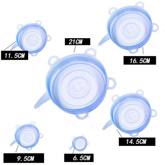 6-Pcs Reusable Silicone Stretch Lids for Bowls & Containers (Blue)