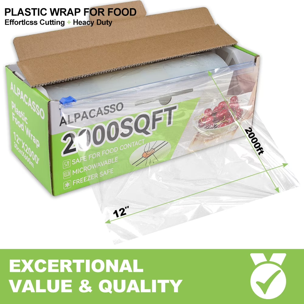 Alpacasso BPA-Free Plastic Food Wrap with Slide Cutter (12 in x 2000 ft)