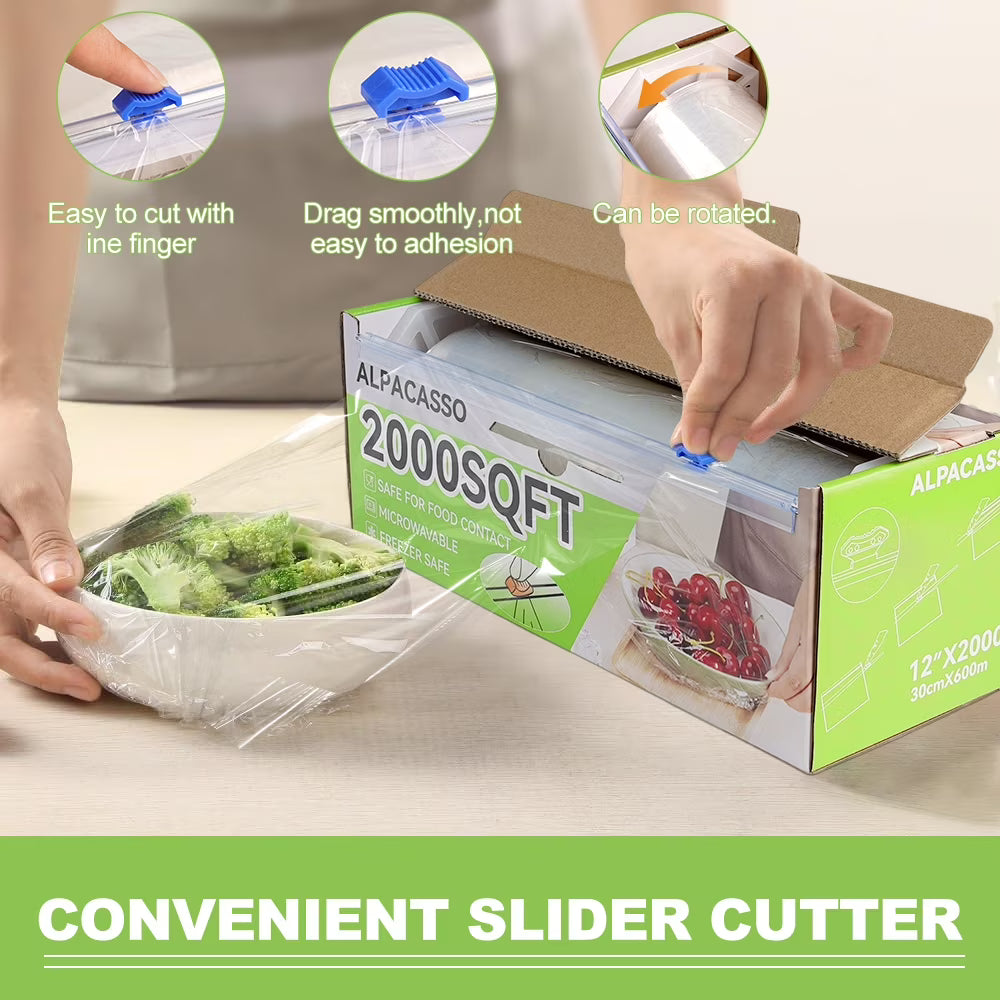 Alpacasso BPA-Free Plastic Food Wrap with Slide Cutter (12 in x 2000 ft)