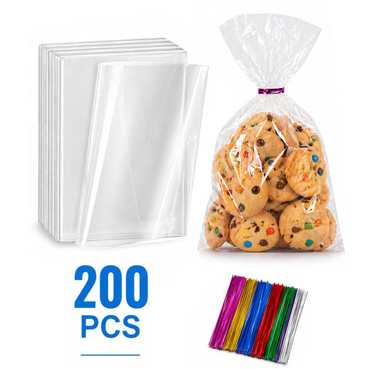 200-Pcs Clear Cellophane Treat Bags with Twist Ties