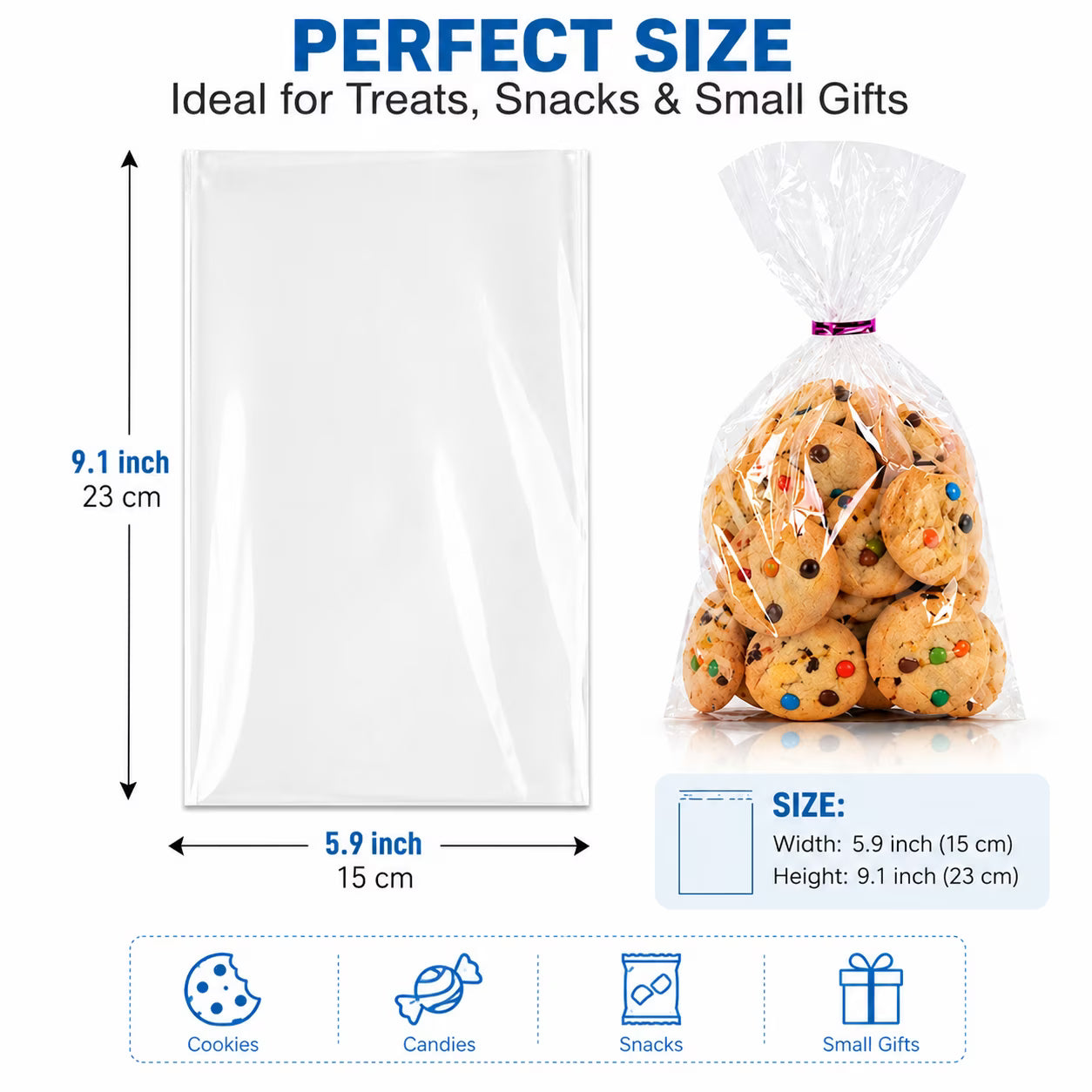 200-Pcs Clear Cellophane Treat Bags with Twist Ties