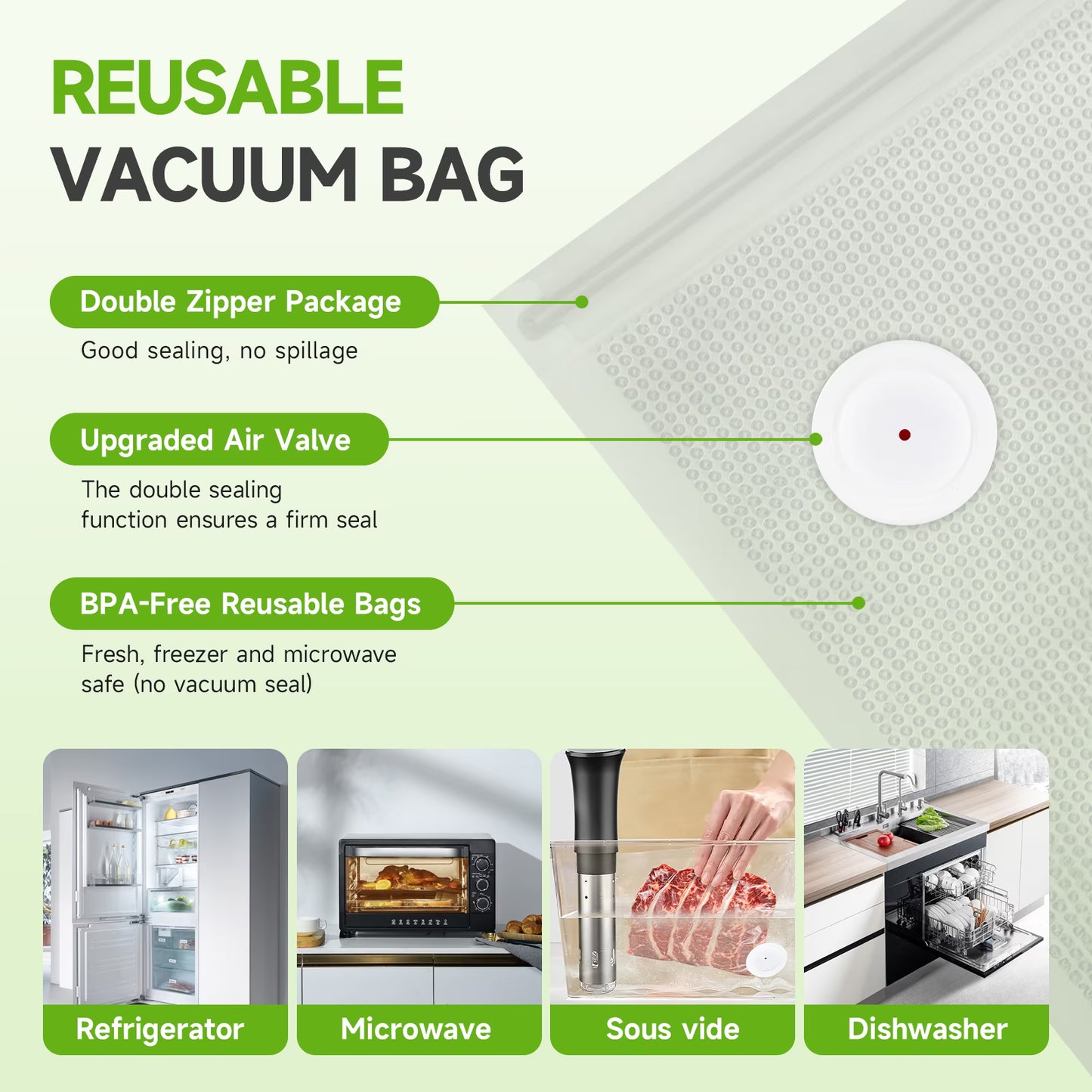 Vixino Reusable Vacuum Sealer Bags (40-Pcs)