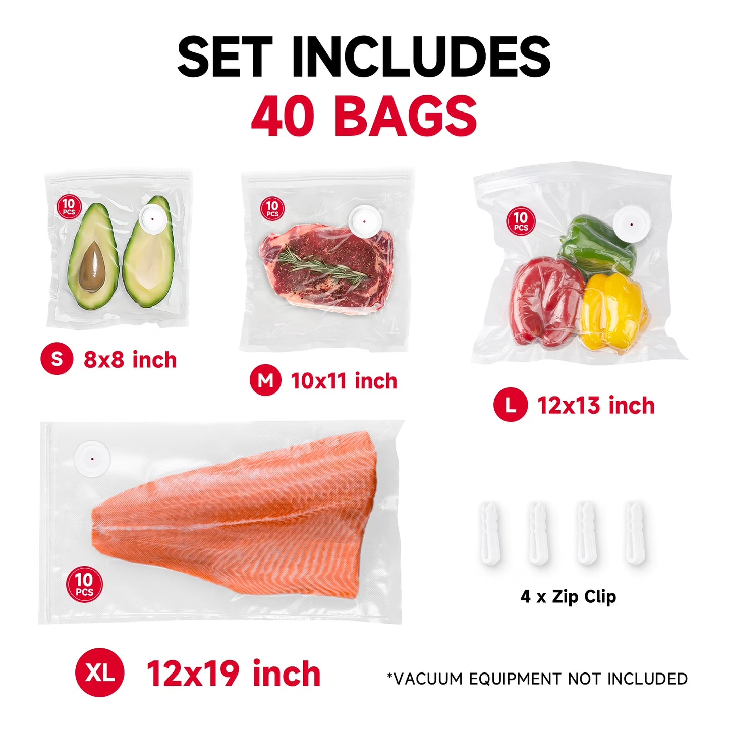 Vixino Reusable Vacuum Sealer Bags (40-Pcs)